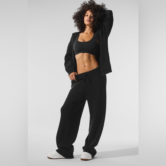 ALO Yoga Pants - ALO Yoga SET Domain Rib Knit Full Zip Sweater and Elevate Waffle Straight Leg